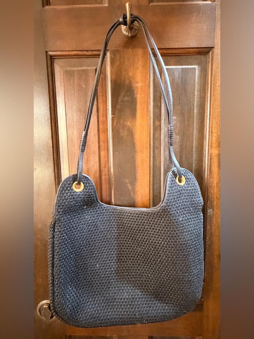 Vintage Bottega Veneta Black Woven Raffia Jute Shoulder Bag